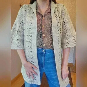Sukyung Crocheted Cardigan in Off-White/ Tan - See Measurements